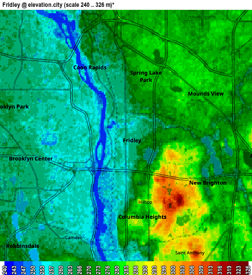 Zoom OUT 2x Fridley, United States elevation map