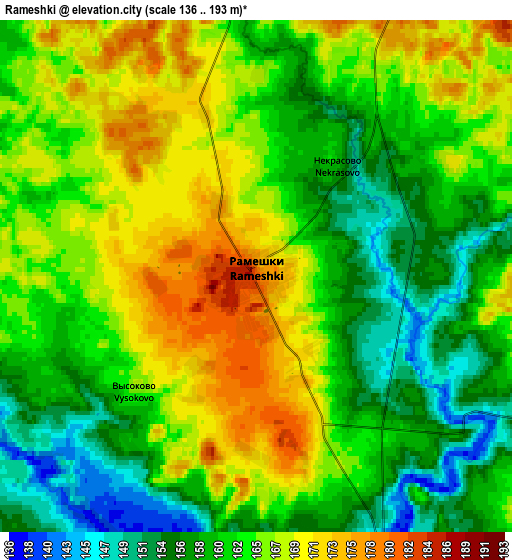 Zoom OUT 2x Rameshki, Russia elevation map