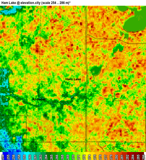 Zoom OUT 2x Ham Lake, United States elevation map