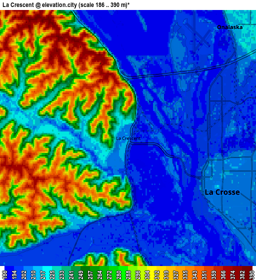 Zoom OUT 2x La Crescent, United States elevation map