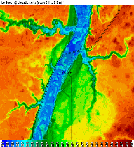 Zoom OUT 2x Le Sueur, United States elevation map