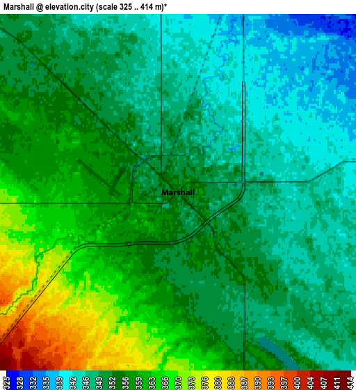 Zoom OUT 2x Marshall, United States elevation map