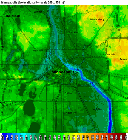 Zoom OUT 2x Minneapolis, United States elevation map