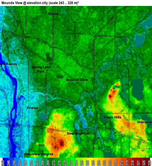 Zoom OUT 2x Mounds View, United States elevation map