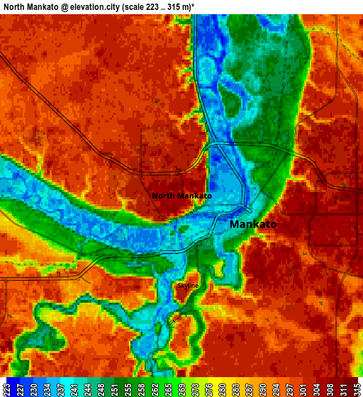 Zoom OUT 2x North Mankato, United States elevation map