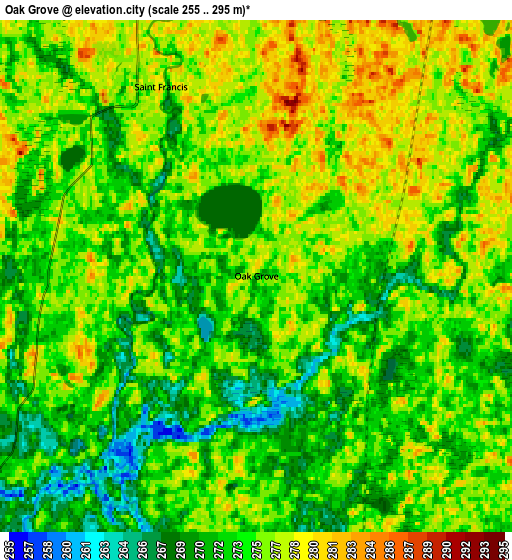 Zoom OUT 2x Oak Grove, United States elevation map