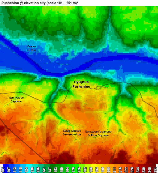 Zoom OUT 2x Pushchino, Russia elevation map