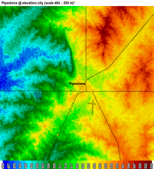 Zoom OUT 2x Pipestone, United States elevation map