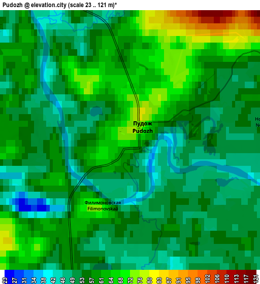 Zoom OUT 2x Pudozh, Russia elevation map