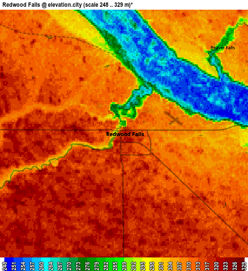 Zoom OUT 2x Redwood Falls, United States elevation map