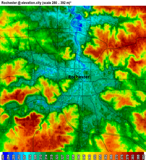 Zoom OUT 2x Rochester, United States elevation map