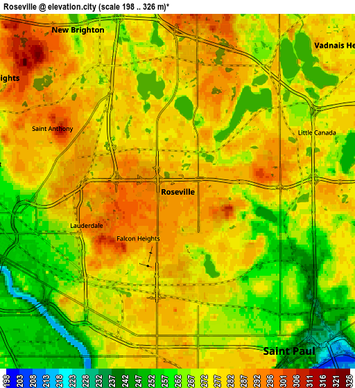 Zoom OUT 2x Roseville, United States elevation map