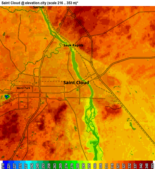 Zoom OUT 2x Saint Cloud, United States elevation map