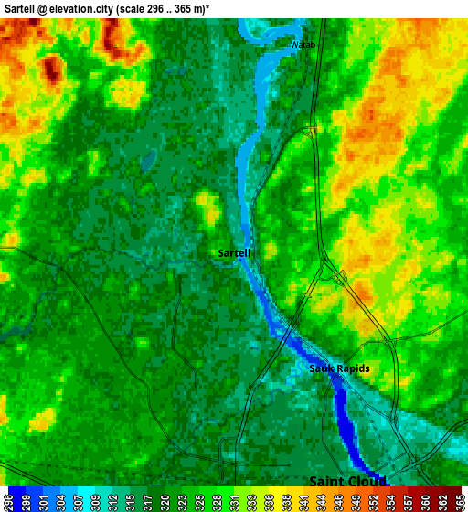 Zoom OUT 2x Sartell, United States elevation map