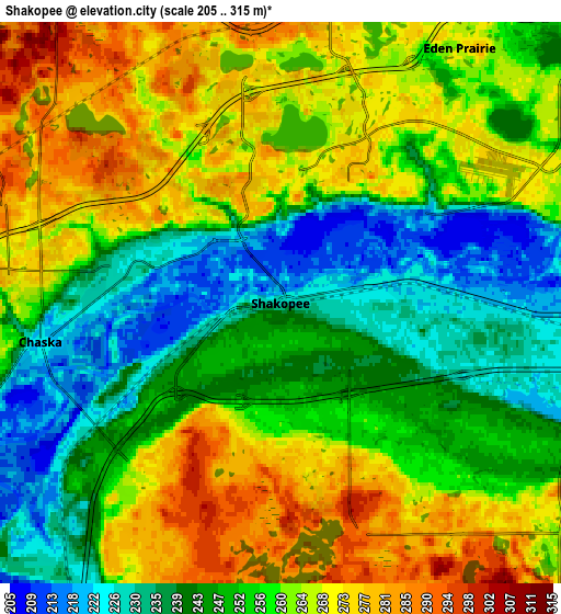 Zoom OUT 2x Shakopee, United States elevation map