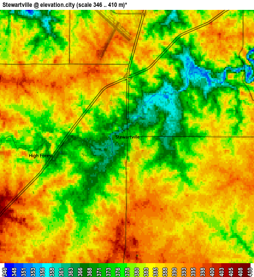 Zoom OUT 2x Stewartville, United States elevation map