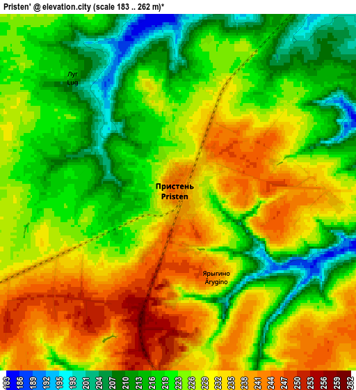Zoom OUT 2x Pristen’, Russia elevation map