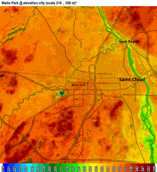 Zoom OUT 2x Waite Park, United States elevation map