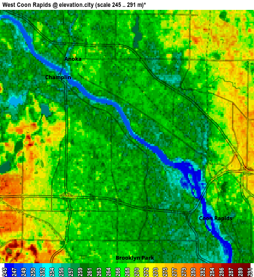 Zoom OUT 2x West Coon Rapids, United States elevation map