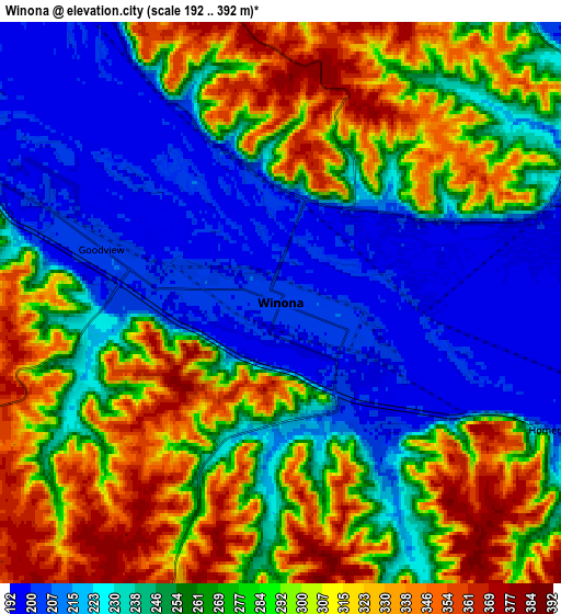 Zoom OUT 2x Winona, United States elevation map