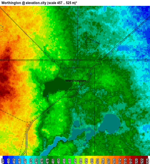 Zoom OUT 2x Worthington, United States elevation map