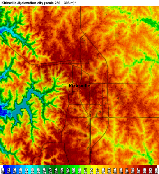 Zoom OUT 2x Kirksville, United States elevation map