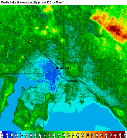 Zoom OUT 2x Devils Lake, United States elevation map