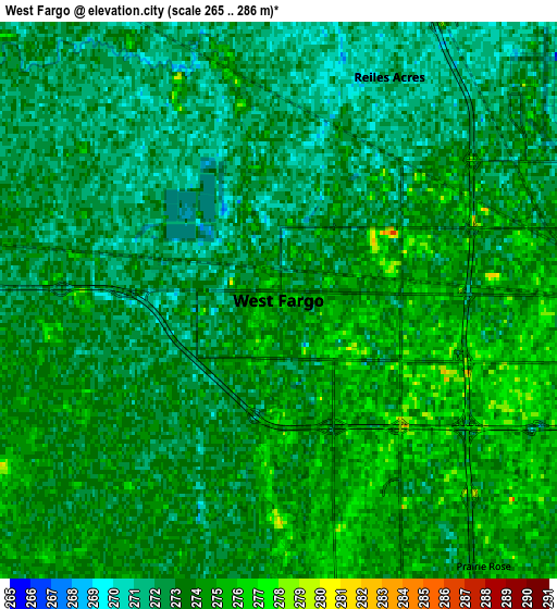 Zoom OUT 2x West Fargo, United States elevation map