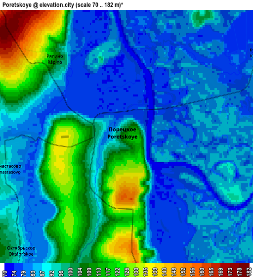 Zoom OUT 2x Poretskoye, Russia elevation map