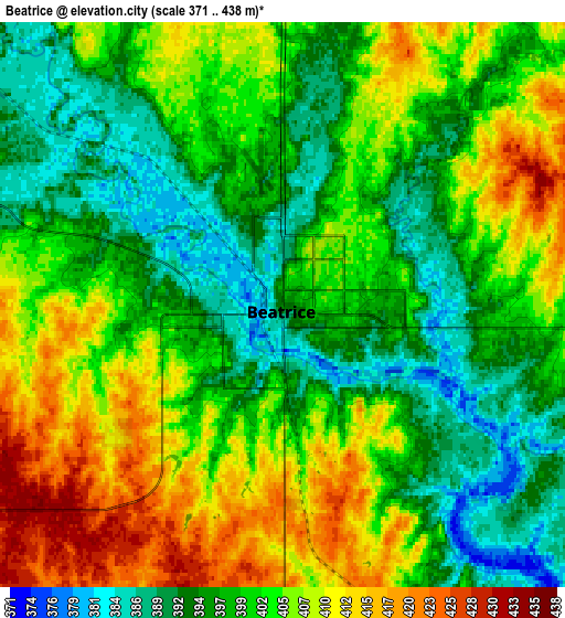 Zoom OUT 2x Beatrice, United States elevation map