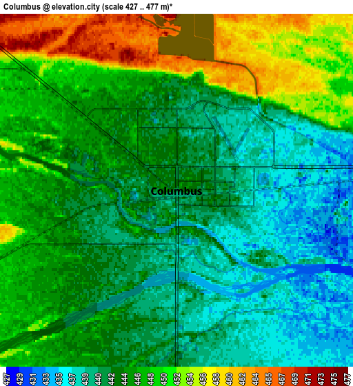 Zoom OUT 2x Columbus, United States elevation map