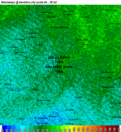 Zoom OUT 2x Wanlaweyn, Somalia elevation map