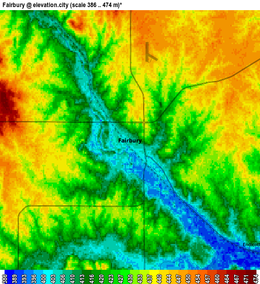 Zoom OUT 2x Fairbury, United States elevation map