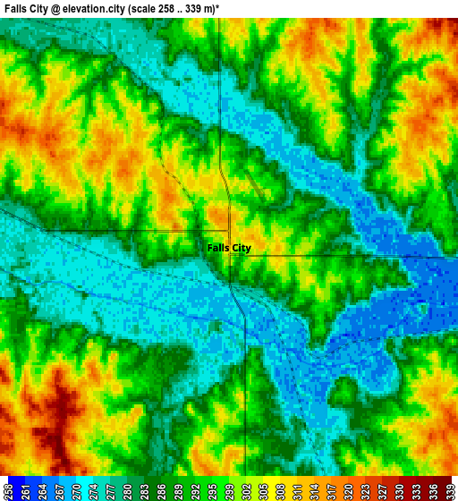 Zoom OUT 2x Falls City, United States elevation map