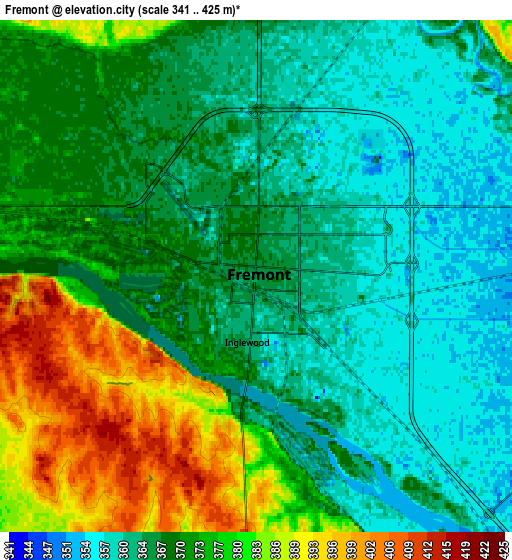 Zoom OUT 2x Fremont, United States elevation map