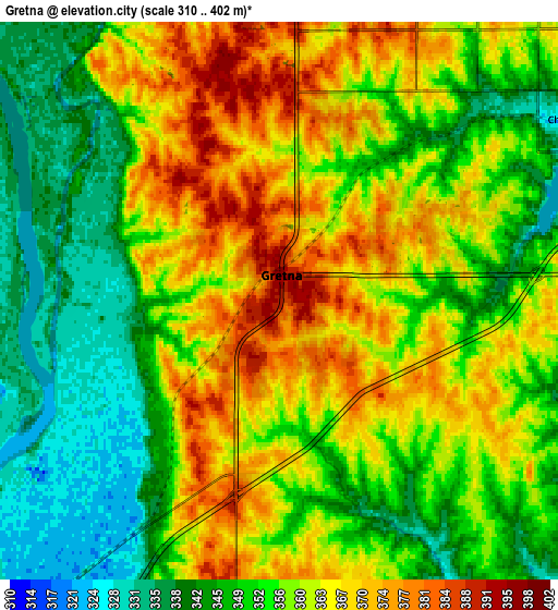 Zoom OUT 2x Gretna, United States elevation map