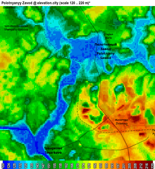 Zoom OUT 2x Polotnyanyy Zavod, Russia elevation map