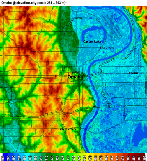 Zoom OUT 2x Omaha, United States elevation map