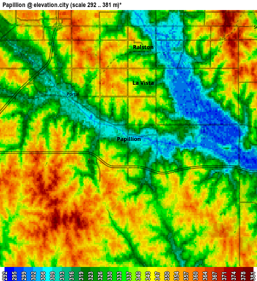 Zoom OUT 2x Papillion, United States elevation map