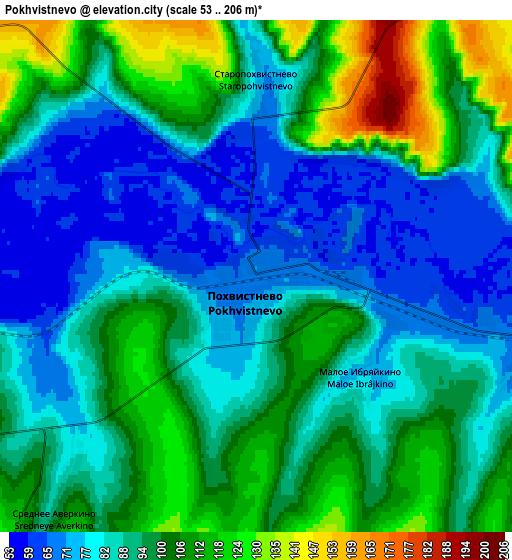 Zoom OUT 2x Pokhvistnevo, Russia elevation map