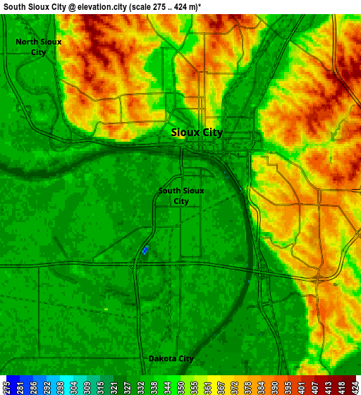 Zoom OUT 2x South Sioux City, United States elevation map