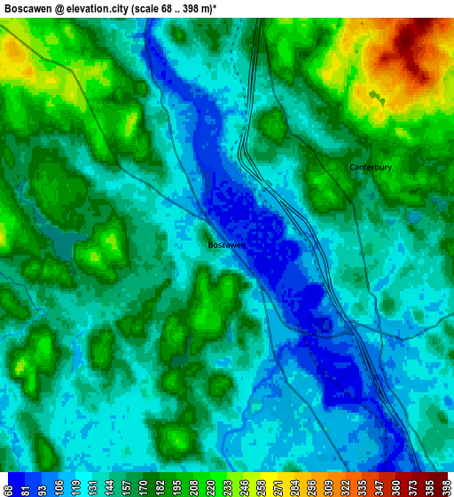 Zoom OUT 2x Boscawen, United States elevation map