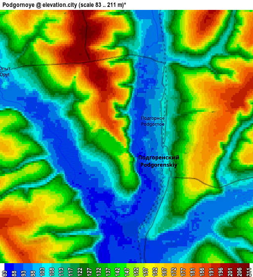 Zoom OUT 2x Podgornoye, Russia elevation map