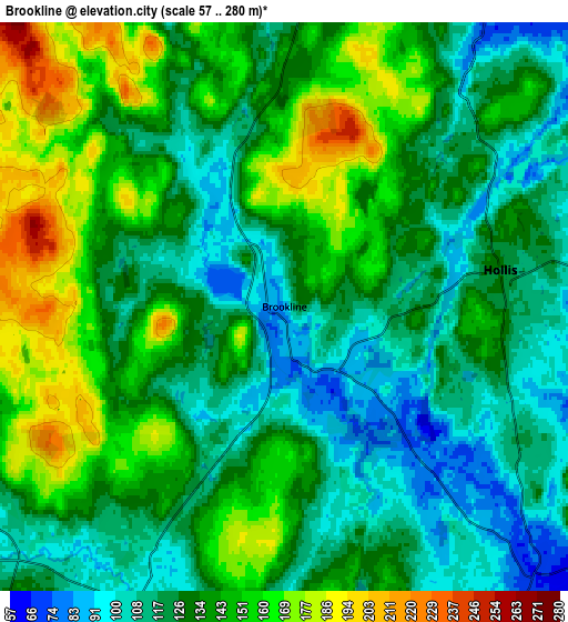 Zoom OUT 2x Brookline, United States elevation map