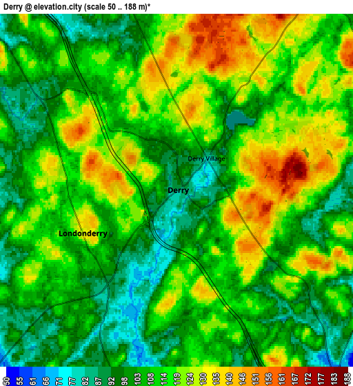 Zoom OUT 2x Derry, United States elevation map