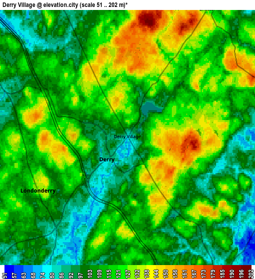 Zoom OUT 2x Derry Village, United States elevation map