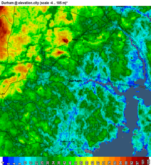 Zoom OUT 2x Durham, United States elevation map