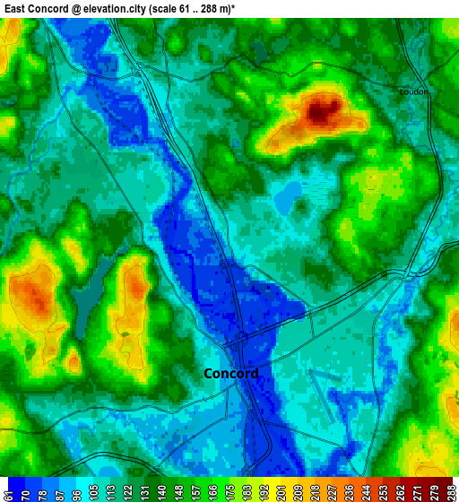 Zoom OUT 2x East Concord, United States elevation map