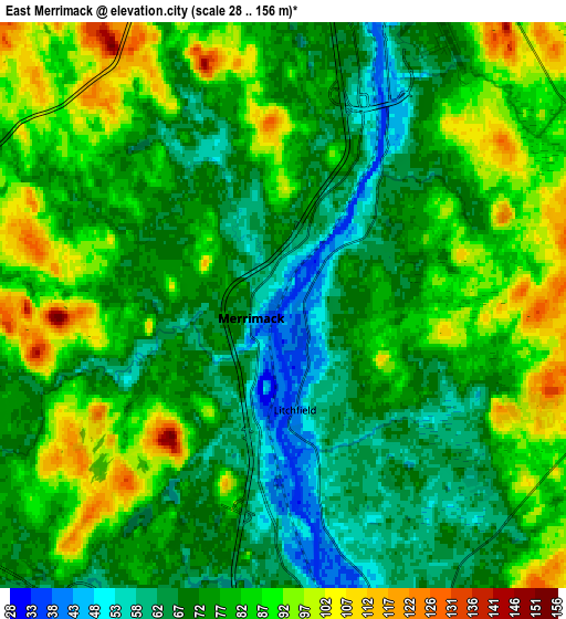 Zoom OUT 2x East Merrimack, United States elevation map