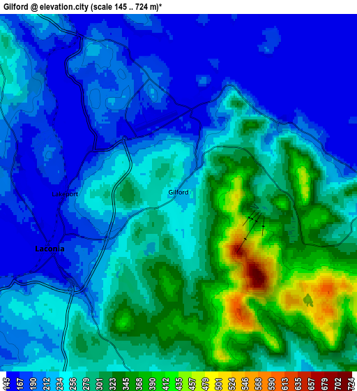 Zoom OUT 2x Gilford, United States elevation map